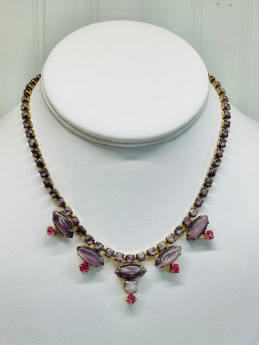 1960s Lavender Purple Frosted Rhinestone Necklace Jewelry Bloomers and Frocks